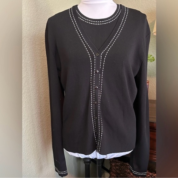 Grace Elements Black Knit Cardigan & Shell Set Contrast Stitching L - Picture 2 of 12